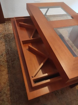 Mesa de centro elevable madera y cristal