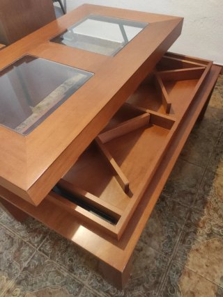 Mesa de centro elevable madera y cristal