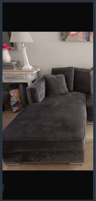 Sofá chaise longue 2 plazas gris terciopelo