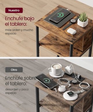 VASAGLE Mesa Auxiliar con Enchufe
