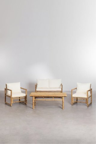 Conjunto jardín: sofá + 2 sillones bambú