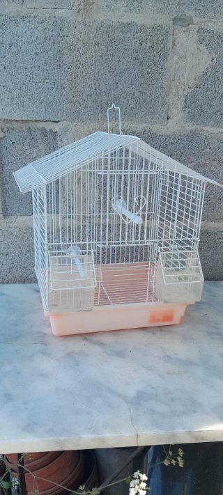 Casita para pájaros blanca y rosa