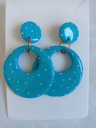 Pendientes Aro Azul Polka Dots realizados a mano