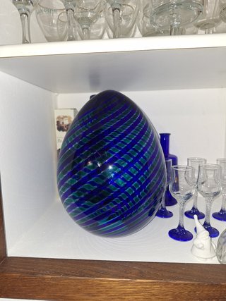 Uovo in vetro blu e verde 30 cm