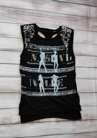 Guess Top Sin Mangas Negro Pedrería y Lentejuelas