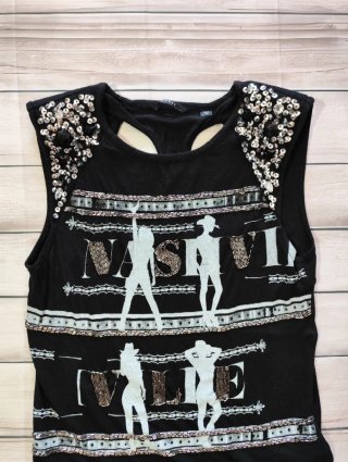 Guess Top Sin Mangas Negro Pedrería y Lentejuelas