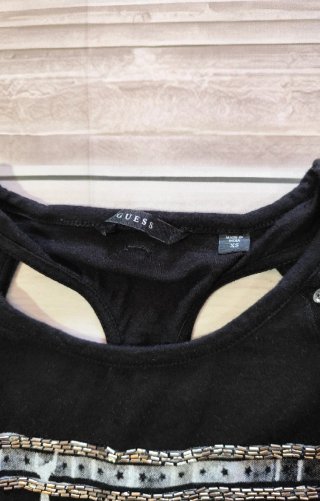 Guess Top Sin Mangas Negro Pedrería y Lentejuelas