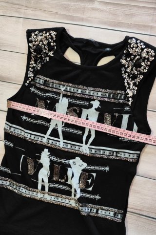 Guess Top Sin Mangas Negro Pedrería y Lentejuelas