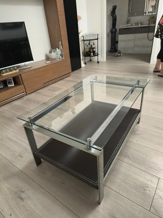 Mesa de centro cristal y metal