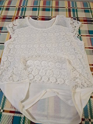Camiseta blanca encaje mujer