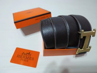Cinturón Hermès H Hebilla Dorada Piel Marrón