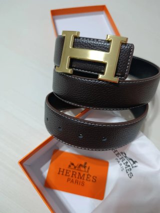 Cinturón Hermès H Hebilla Dorada Piel Marrón