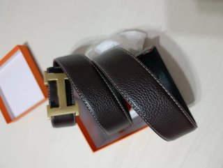 Cinturón Hermès H Hebilla Dorada Piel Marrón