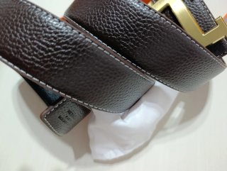 Cinturón Hermès H Hebilla Dorada Piel Marrón