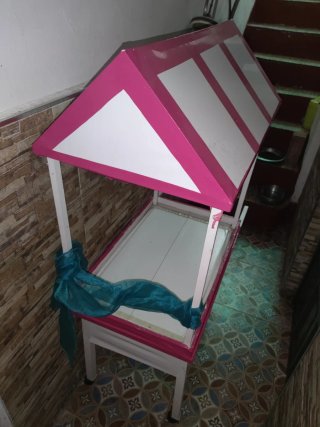 Carrito Candy Bar Madera Rosa y Blanco