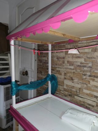 Carrito Candy Bar Madera Rosa y Blanco