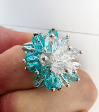 Anello Argento 925 Vintage '90 Cristalli Turchese