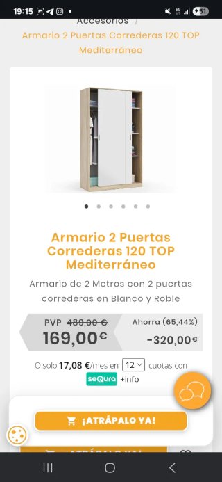 Armario 2 puertas correderas 120x200
