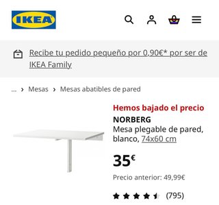Mesa abatible NORBERG IKEA blanca
