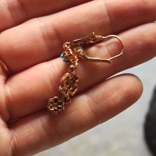 Pendientes Plata Baño Oro Turquesa Flores