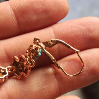 Pendientes Plata Baño Oro Turquesa Flores