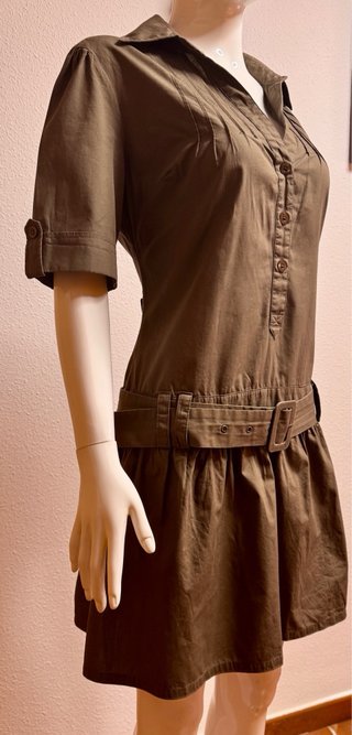 Vestido camisero verde militar safari talla 40, L.
