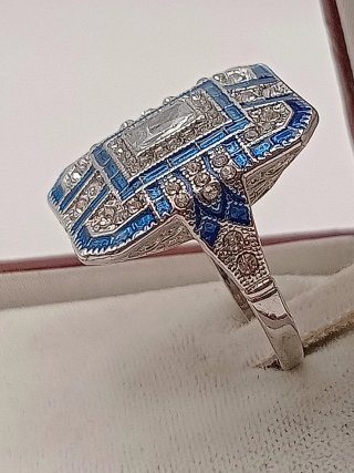 Anello Argento 925 Vintage Anni '20/'30 Zirconi