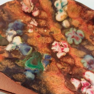 Antica vassoio di rame smaltato policromo 26x13 cm
