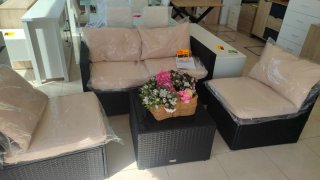 Conjunto de Muebles de Jardín Beige y Negro