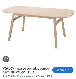 Mesa comedor IKEA VOXLÖV bambú 180x90