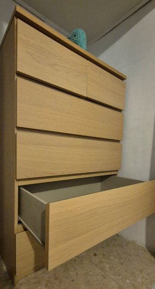 Cómoda MALM 6 cajones roble tinte blanco
