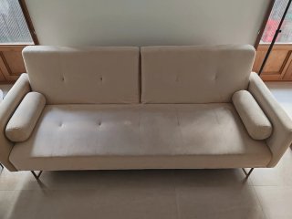 Sofá Cama Terciopelo Beige 3 Plazas Sklum