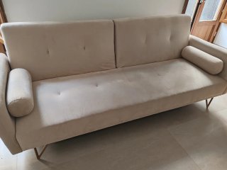 Sofá Cama Terciopelo Beige 3 Plazas Sklum