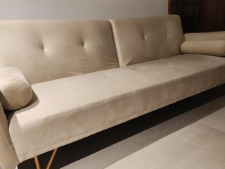 Sofá Cama Terciopelo Beige 3 Plazas Sklum