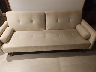 Sofá Cama Terciopelo Beige 3 Plazas Sklum