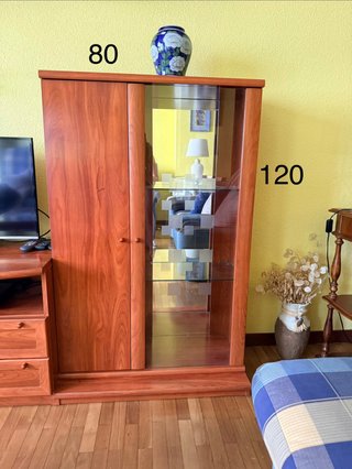 Mueble de salón modular madera y cristal
