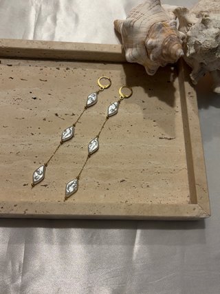 Pendientes largos perlas acero inoxidable