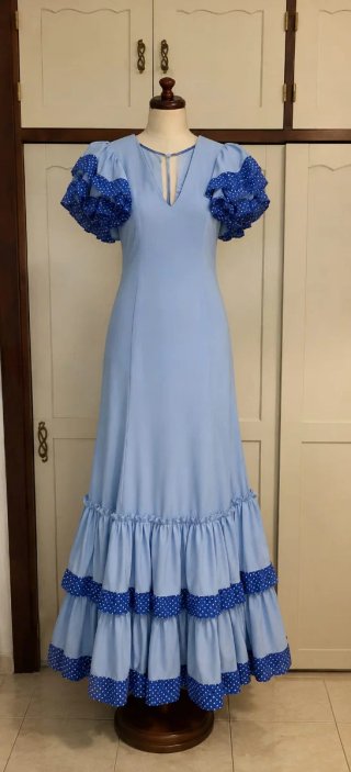 Vestido Flamenca Volantes Lunares Azul Talla Única