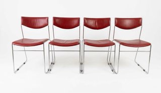 Sillas (4) Vintage Metal Rojo/Plata 1970s