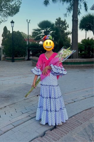 Vestido Gitana Niña Blanco con lunaritos negros