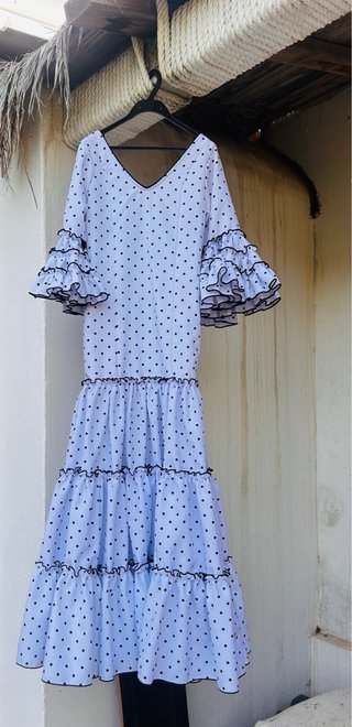 Vestido Gitana Niña Blanco con lunaritos negros