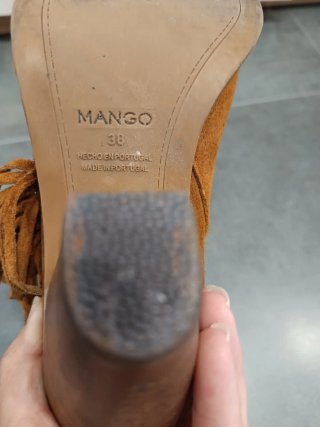 Botines Mango Piel Marrones con Flecos