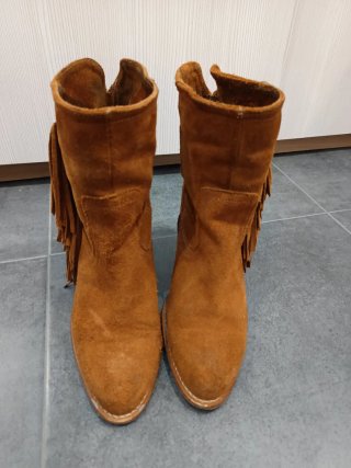 Botines Mango Piel Marrones con Flecos