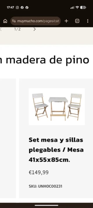 Mesa y 2 Sillas Plegables Madera (muy mucho)