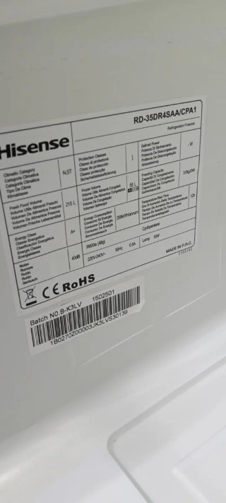 Nevera Hisense Blanca 170X55X55cm