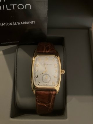 Reloj Hamilton Boulton Dorado Correa Marrón
