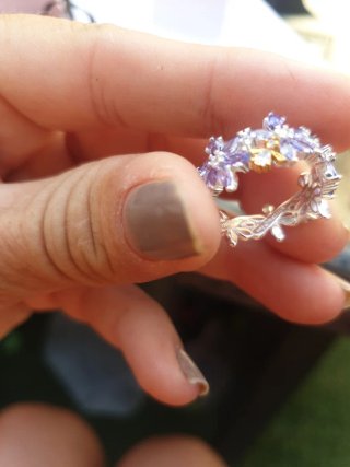 Anillo Pandora Flores Moradas y Abeja Dorada t.56