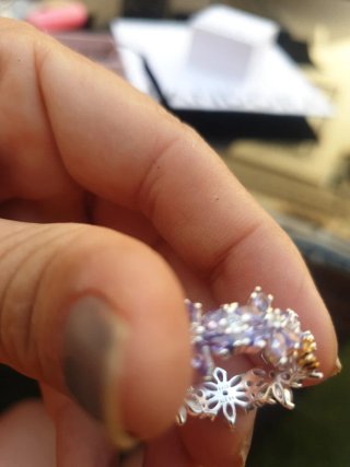 Anillo Pandora Flores Moradas y Abeja Dorada t.56