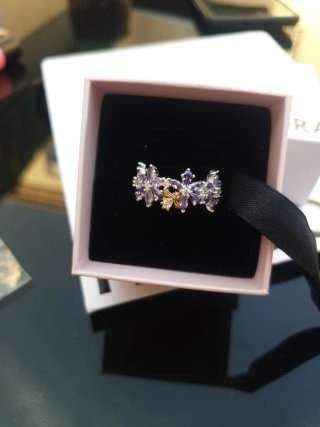 Anillo Pandora Flores Moradas y Abeja Dorada t.56