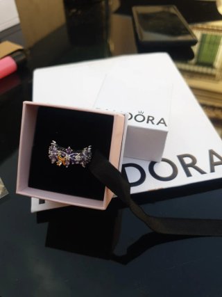 Anillo Pandora Flores Moradas y Abeja Dorada t.56